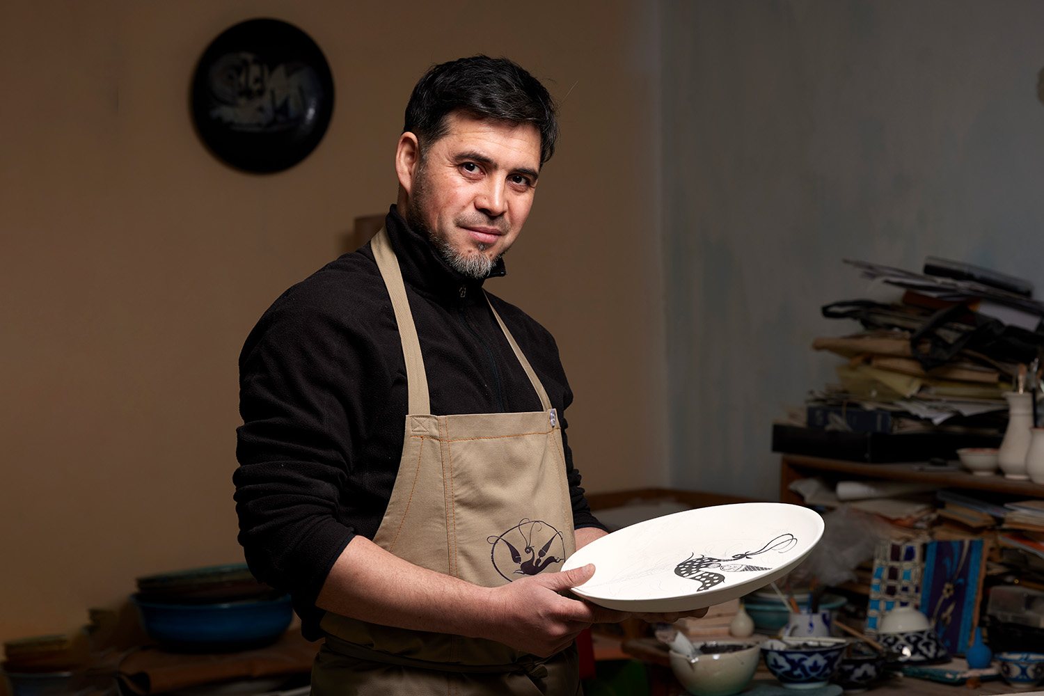 Abdulvakhid Bukhori with his ceramics