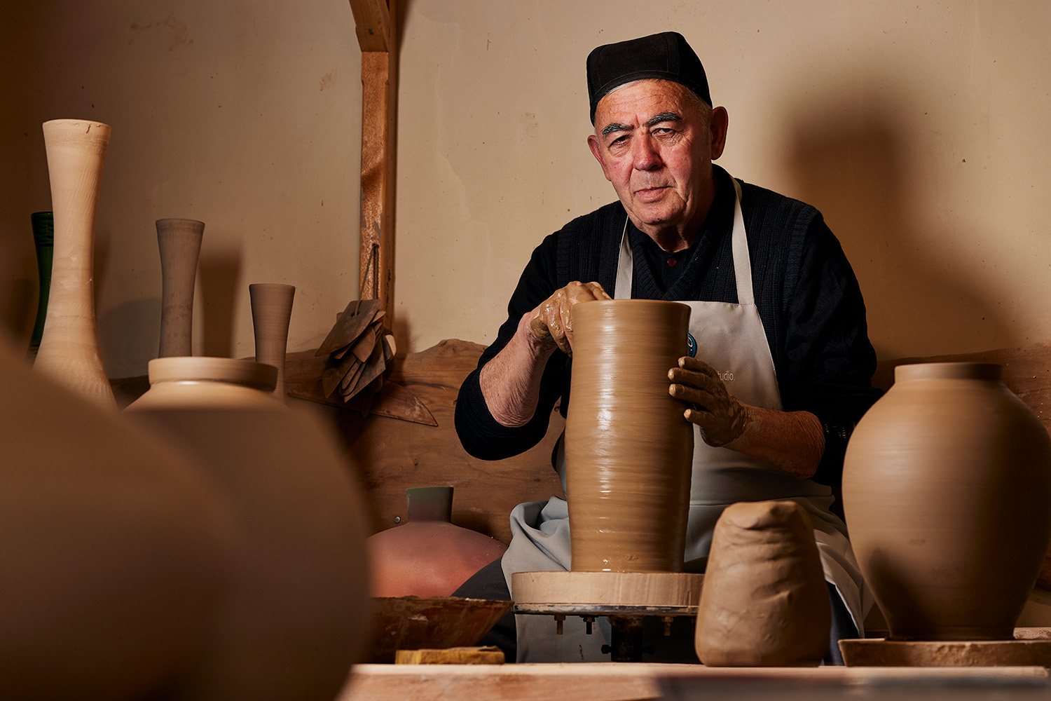 Akbar Rakhimov at the potter's wheel