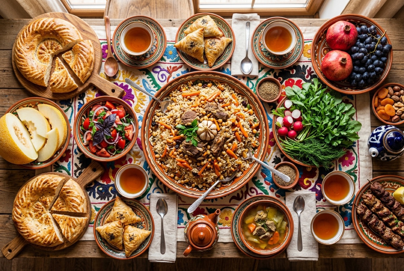 Uzbek dastarkhan — the table set as for family